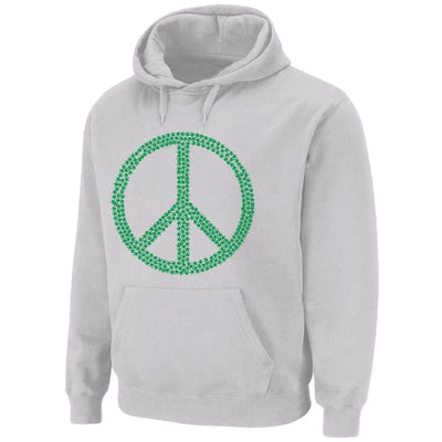 Peace Symbol Marijuana Leaf Pouch Pocket Pull Over Hoodie L / Light Grey