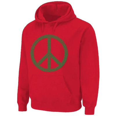 Peace Symbol Marijuana Leaf Pouch Pocket Pull Over Hoodie L / Red