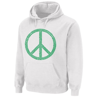 Peace Symbol Marijuana Leaf Pouch Pocket Pull Over Hoodie L / White