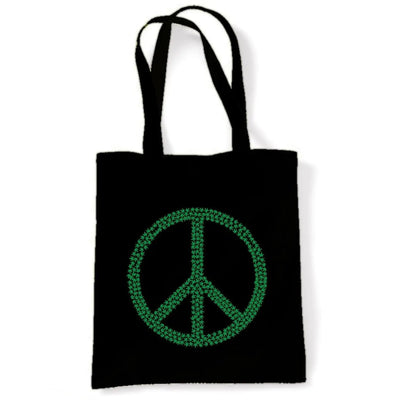 Peace Symbol Marijuana Leaf Tote Shoulder Shopping Bag Black