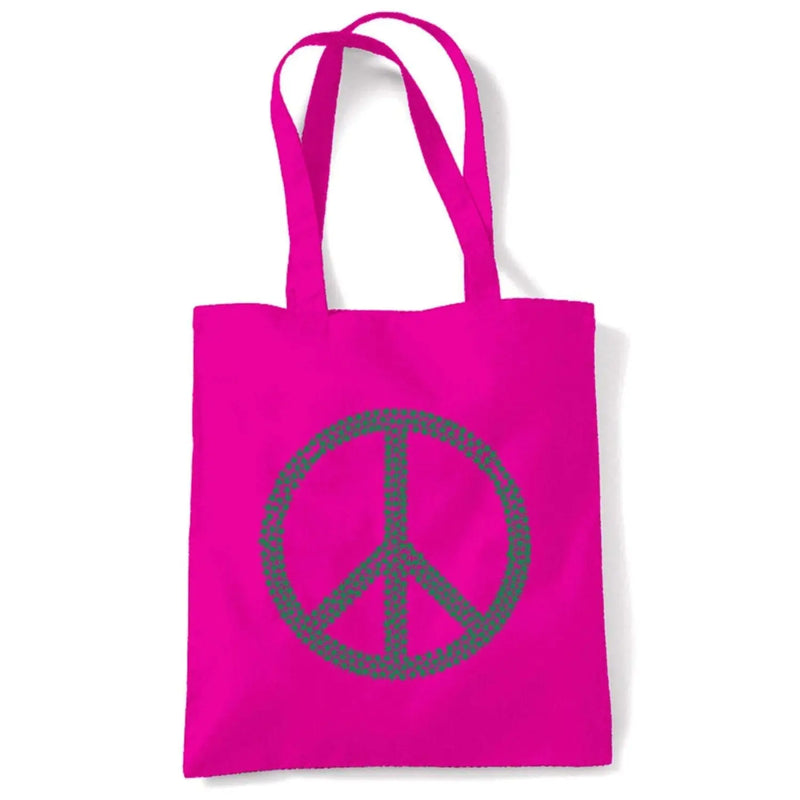 Peace Symbol Marijuana Leaf Tote Shoulder Shopping Bag Hot Pink