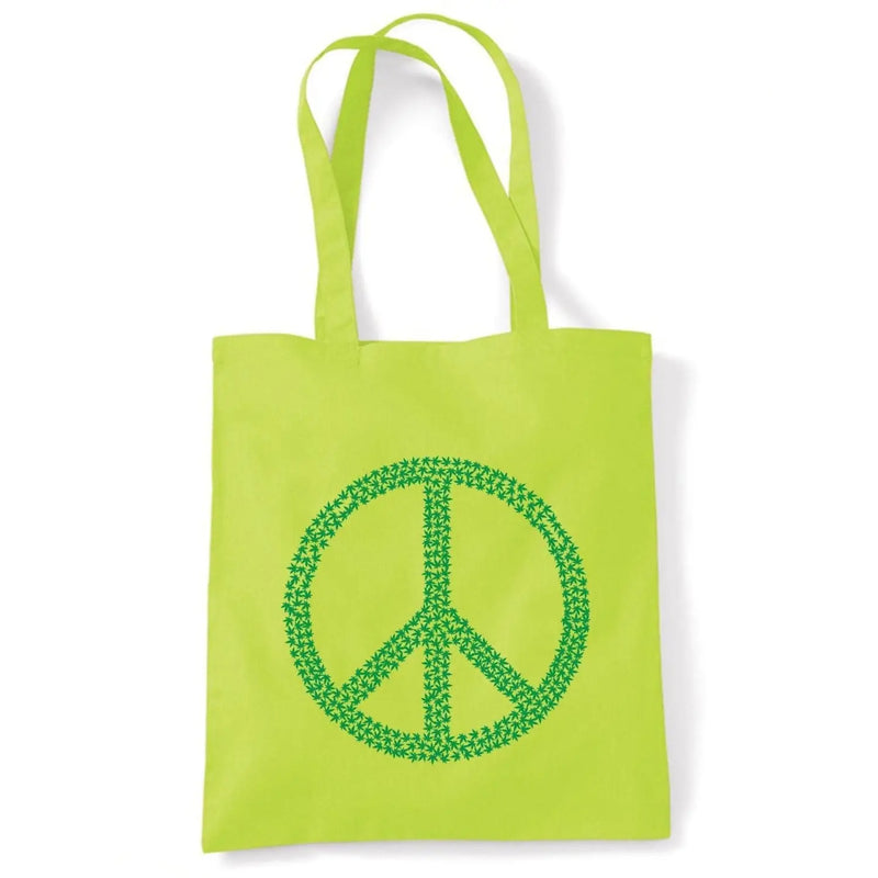 Peace Symbol Marijuana Leaf Tote Shoulder Shopping Bag Lime Green