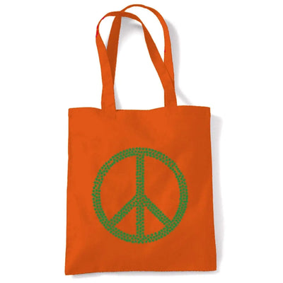 Peace Symbol Marijuana Leaf Tote Shoulder Shopping Bag Orange