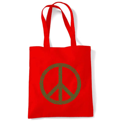 Peace Symbol Marijuana Leaf Tote Shoulder Shopping Bag Red