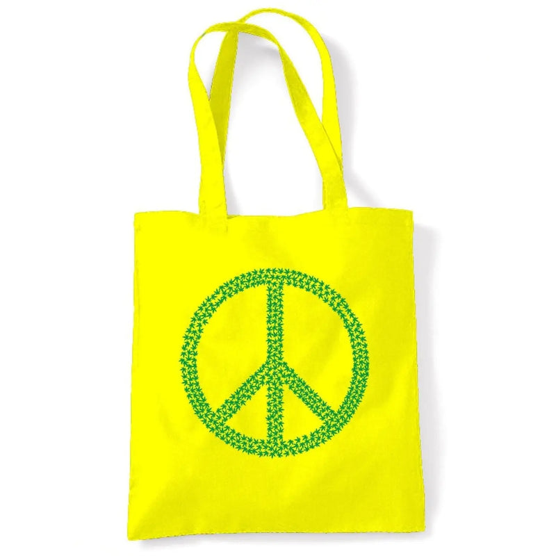Peace Symbol Marijuana Leaf Tote Shoulder Shopping Bag Yellow
