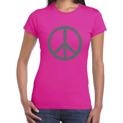 Peace Symbol Marijuana Leaf Women's T-Shirt M / Hot Pink