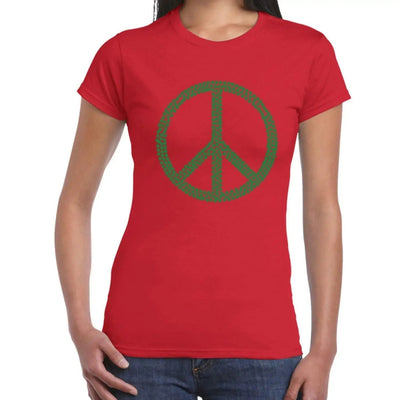 Peace Symbol Marijuana Leaf Women's T-Shirt M / Red