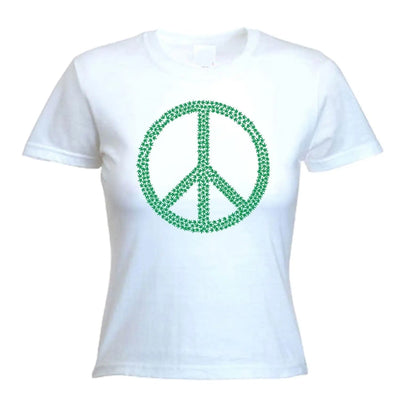 Peace Symbol Marijuana Leaf Women's T-Shirt M / White