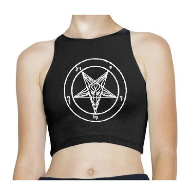Pentagram Pagan Sleeveless High Neck Crop Top M / Black