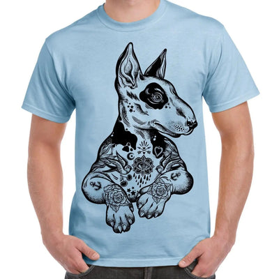 Pit Bull Terrier With Tattoos Hipster Large Print Men's T-Shirt XL / Light Blue