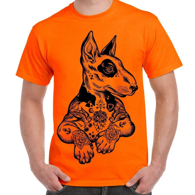 Pit Bull Terrier With Tattoos Hipster Large Print Men's T-Shirt XL / Orange