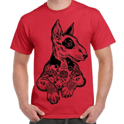 Pit Bull Terrier With Tattoos Hipster Large Print Men's T-Shirt XL / Red
