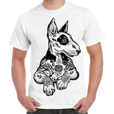 Pit Bull Terrier With Tattoos Hipster Large Print Men's T-Shirt XL / White