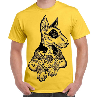 Pit Bull Terrier With Tattoos Hipster Large Print Men's T-Shirt XL / Yellow
