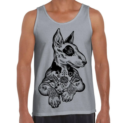 Pit Bull Terrier With Tattoos Hipster Large Print Men's Vest Tank Top Medium / Light Grey