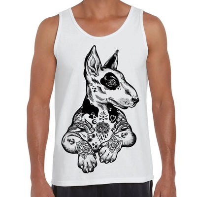 Pit Bull Terrier With Tattoos Hipster Large Print Men's Vest Tank Top Medium / White