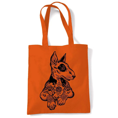 Pit Bull Terrier With Tattoos Hipster Large Print Tote Shoulder Shopping Bag Orange