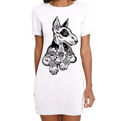 Pit Bull Terrier With Tattoos Hipster Large Print Women's T-Shirt Dress XL