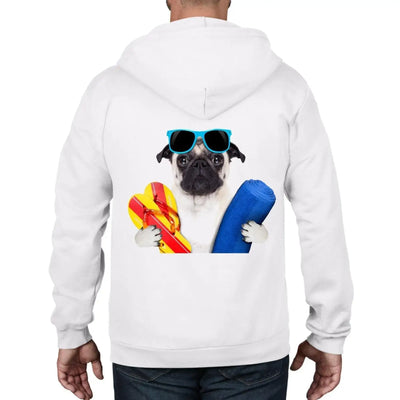 Pug Dog On Holiday Funny Unisex Full Zip Up Hoodie 3XL