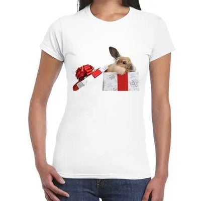 Rabbit In Gift Box Women's Christmas T-Shirt