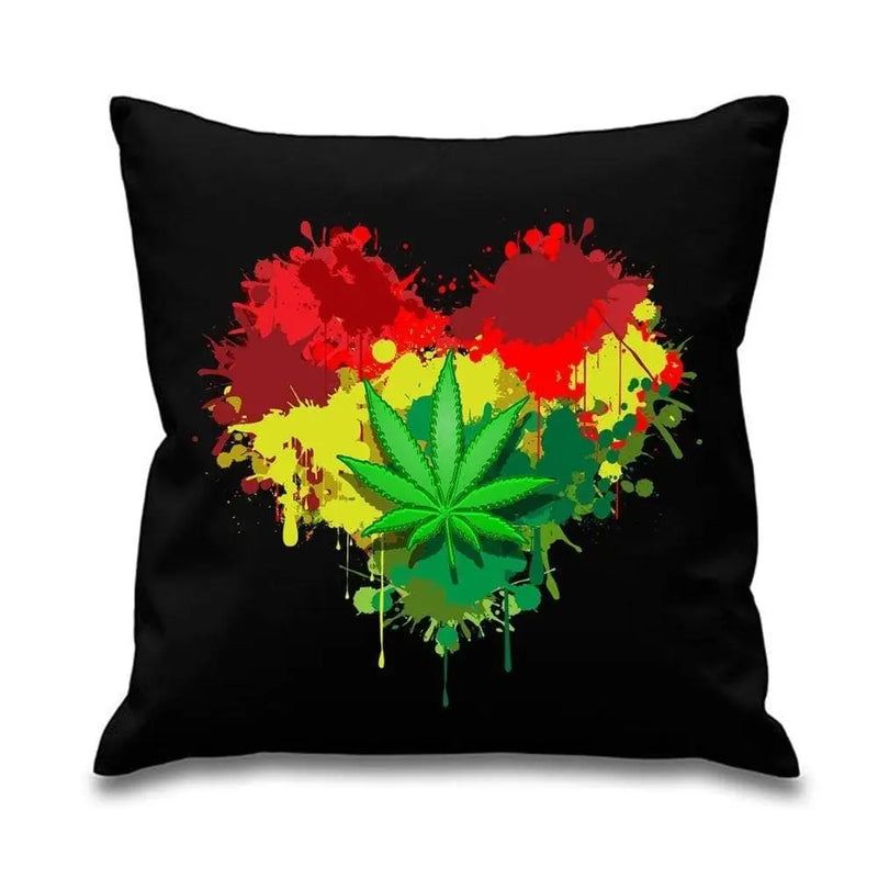 Rasta Heart Cannabis Leaf Cushion