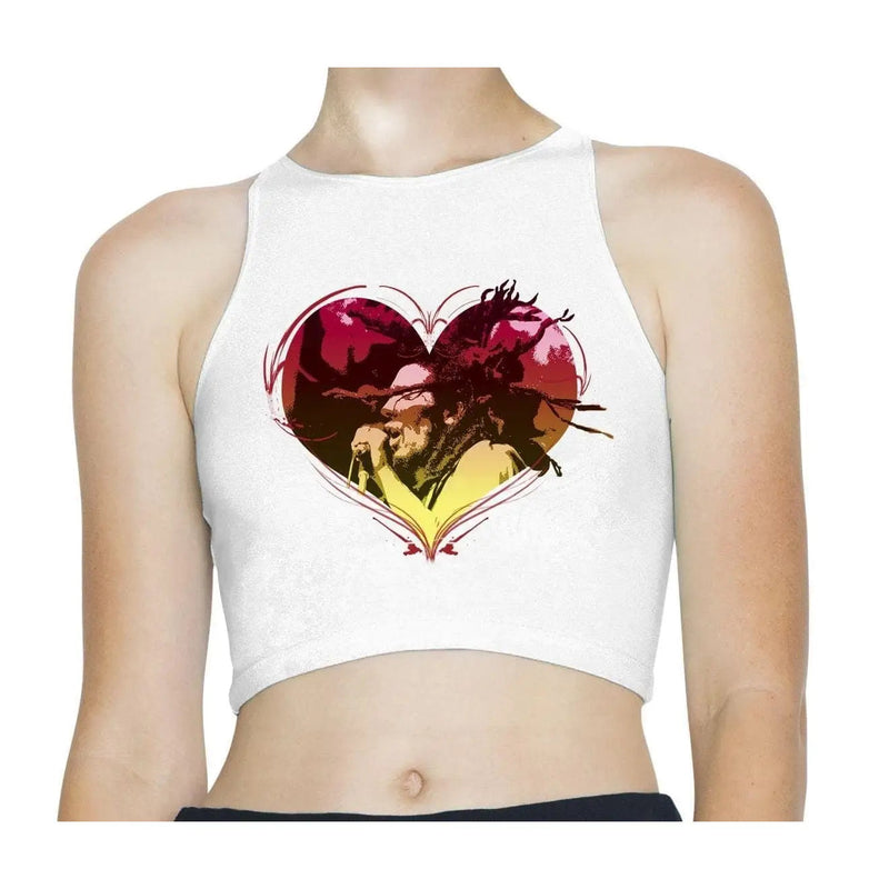 Rasta Heart Dreadlocks Sleeveless High Neck Crop Top L / White