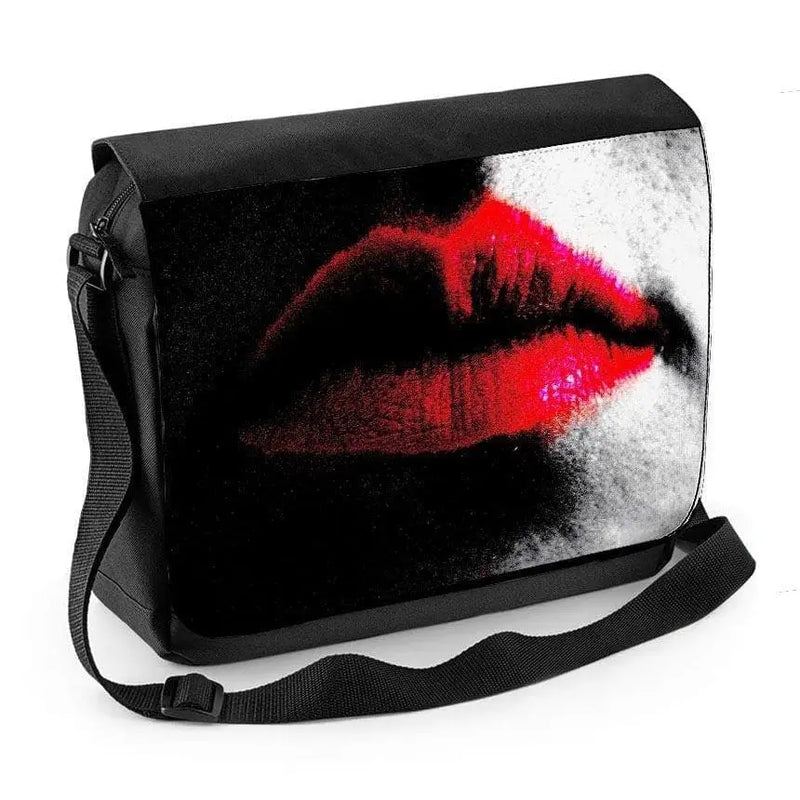 Red Lips on Black and White Face Laptop Messenger Bag