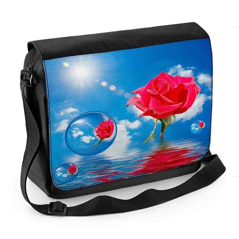 Red Rose Blue Sky with Bubbles Laptop Messenger Bag