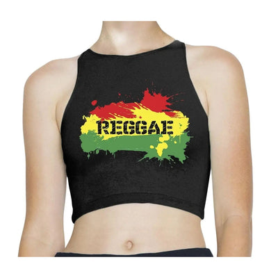 Reggae Splash Rasta Sleeveless High Neck Crop Top L / Black