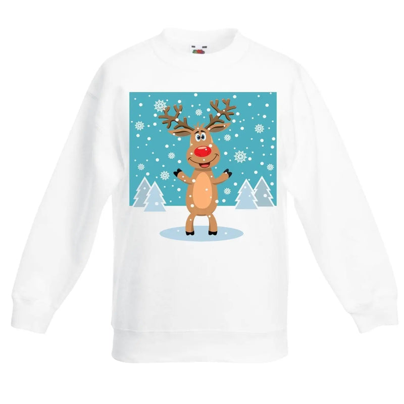 Rudolph Reindeer and Snow Flakes Christmas Kids Jumper \ Sweater 3-4