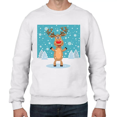 Rudolph Reindeer and Snow Flakes Christmas Men's Jumper \ Sweater M