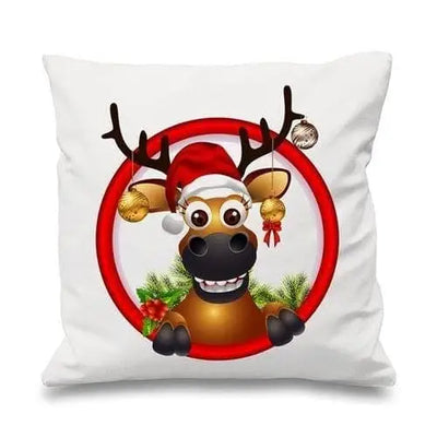Rudolph The Red Nosed Reindeer and Baubles Cushion White