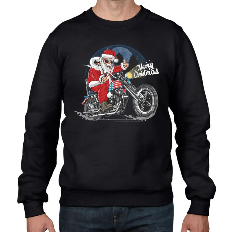 Santa Claus Biker Merry Christmas Mens Sweatshirt Jumper