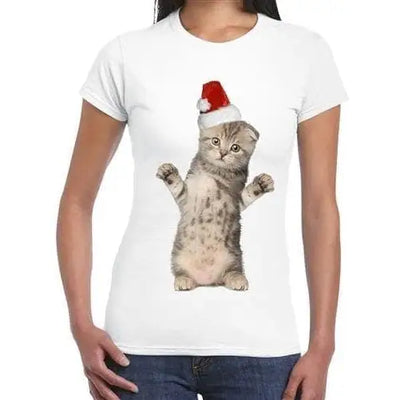 Santa Claus Kitten Women's Christmas T-Shirt