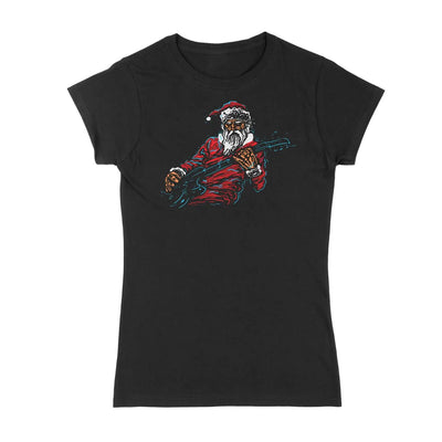 Santa Claus Rock Guitarist Christmas Womens T Shirt