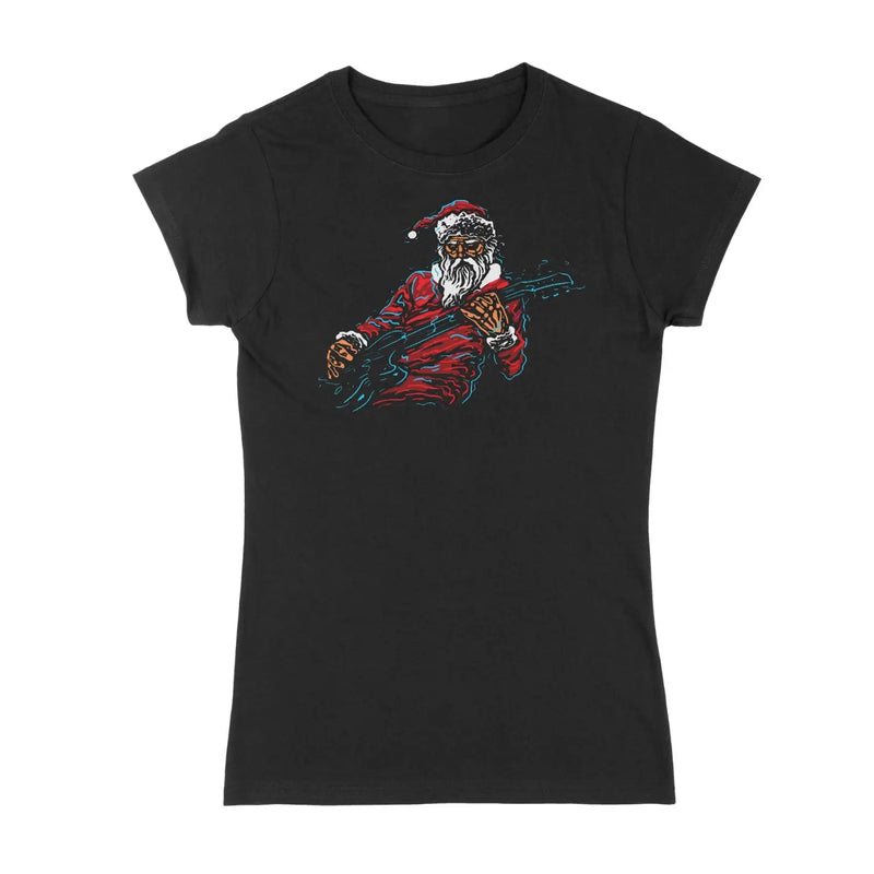 Santa Claus Rock Guitarist Christmas Womens T Shirt