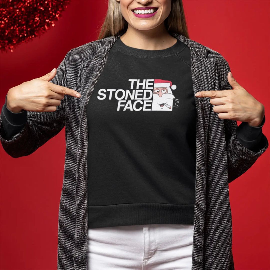 Santa Claus Stoned Face Funny Women s Christmas Jumper Cannabis Weed Tribal T Shirts