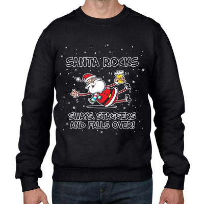 Santa Rocks Sways Staggers and Falls Over Funny Christmas Men's Sweater \ Jumper M