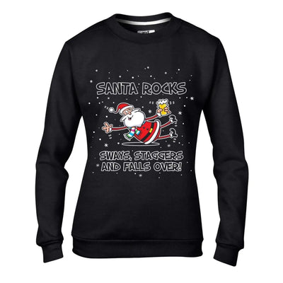 Santa Rocks Sways Staggers and Falls Over Funny Christmas Women's Sweater \ Jumper M