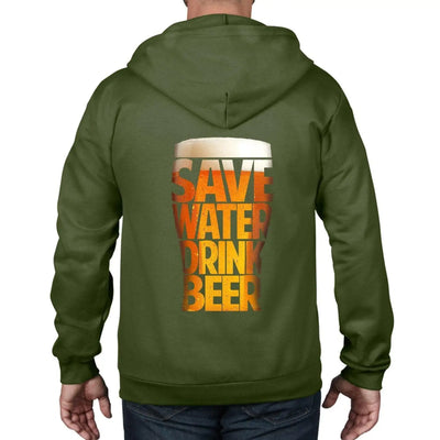 Save Water Drink Beer Drinking Full Zip Hoodie XXL / City Green