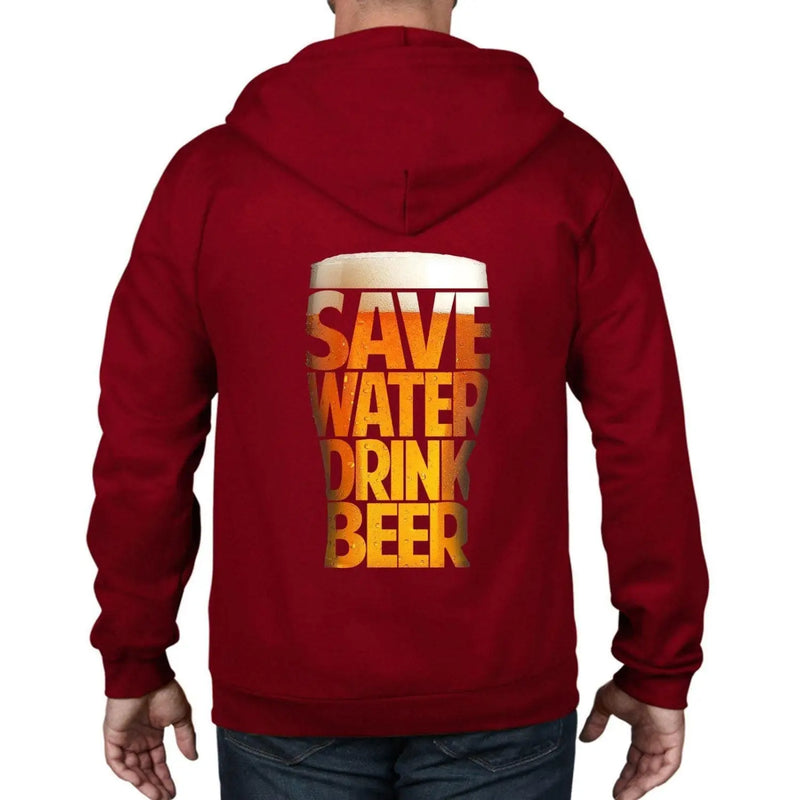 Save Water Drink Beer Drinking Full Zip Hoodie XXL / Red