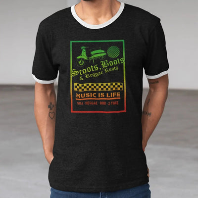 Scoot Boots & Reggae Roots Contrast Ringer Ska T-Shirt