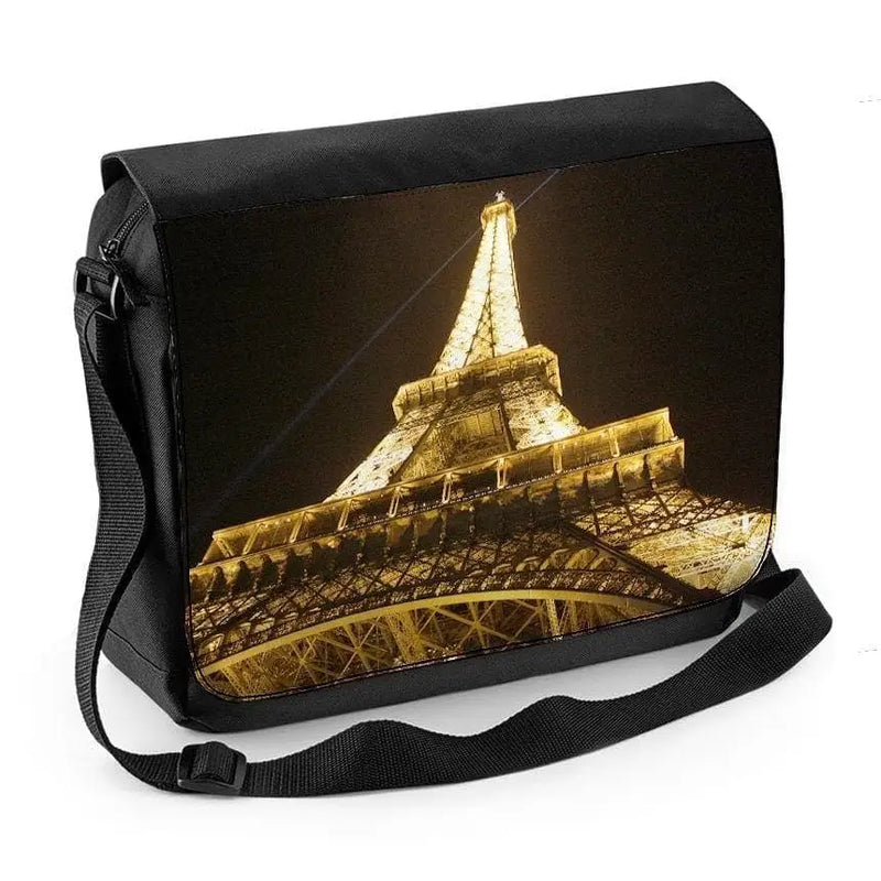 Seine River Eiffel Tower Black and White Laptop Messenger Bag