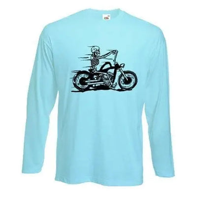 Skeleton Biker Long Sleeve T-Shirt L / Light Blue