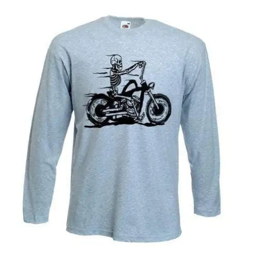Skeleton Biker Long Sleeve T-Shirt L / Light Grey