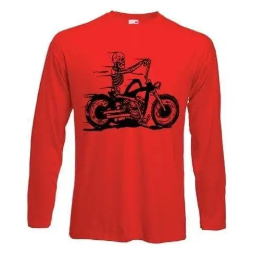 Skeleton Biker Long Sleeve T-Shirt L / Red