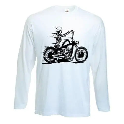Skeleton Biker Long Sleeve T-Shirt L / White