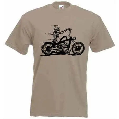 Skeleton Biker Mens T-Shirt L / Khaki