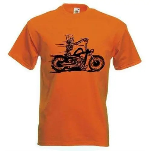 Skeleton Biker Mens T-Shirt L / Orange