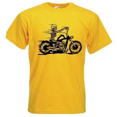 Skeleton Biker Mens T-Shirt L / Yellow